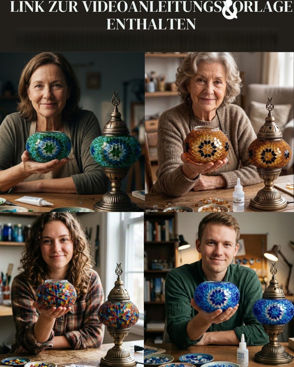 DEMMEX Farbe Wählbar – DIY Mosaik-Tischlampe Bastelset – Türkisch-Marokkanischer Stil – Gestalten Si