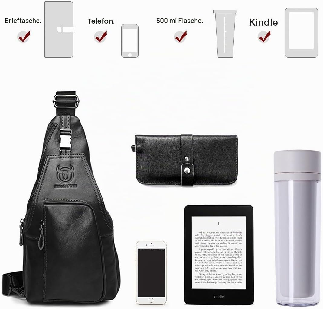 HARPIMER Rindleder Schultertasche, Novatech Rindleder Sling Rucksack Herren, Umhängetasche, Brusttas