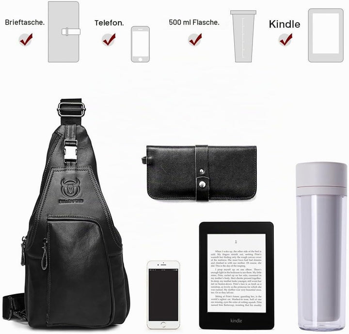 HARPIMER Rindleder Schultertasche, Novatech Rindleder Sling Rucksack Herren, Umhängetasche, Brusttas