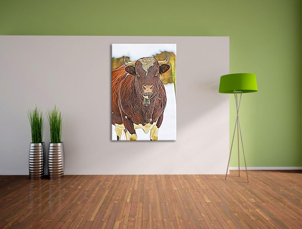 Kuhbullen in Schneelandschaft Deluxe Format: 100x70 cm auf Leinwand, XXL riesige Bilder fertig gerah