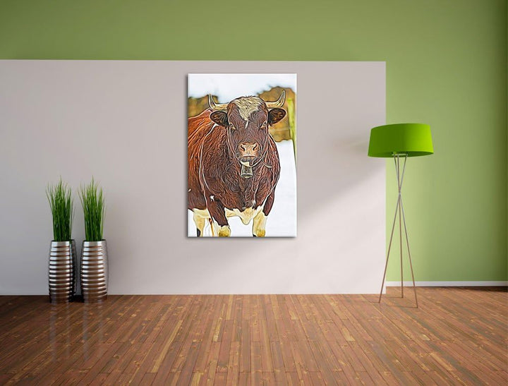 Kuhbullen in Schneelandschaft Deluxe Format: 100x70 cm auf Leinwand, XXL riesige Bilder fertig gerah