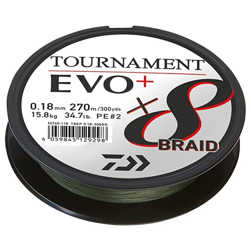 Daiwa Tournament X8 Braid EVO+ 270m Dunkelgrün geflochtene Angelschnur 270m/0.26mm, 270m/0.26mm