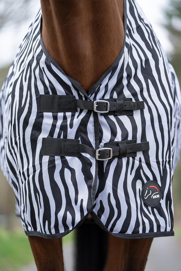 HKM 550679 Fliegendecke Zebra mit Kreuzgurt, L Weiss/Schwarz 145, Weiss/Schwarz 145