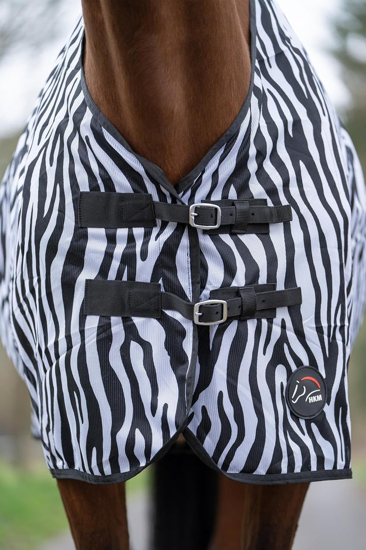 HKM 4668 Fliegendecke Zebra mit Kreuzgurt, Pferdedecke Weidedecke, 95 Weiss/Schwarz 95, Weiss/Schwar