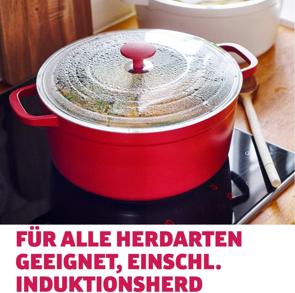 Kitchen Stories Simmerpro 28cm / 6.6L Schmortopf mit gehärteter Glasdeckel mit Selbstbefeuchtungssys