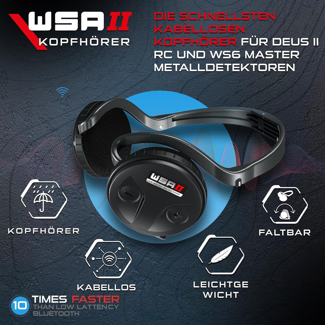 XP METAL DETECTORS WSAII Kabellose Kopfhörer, kompatibel mit Deus II RC und WS6 Master, faltbarer Ko
