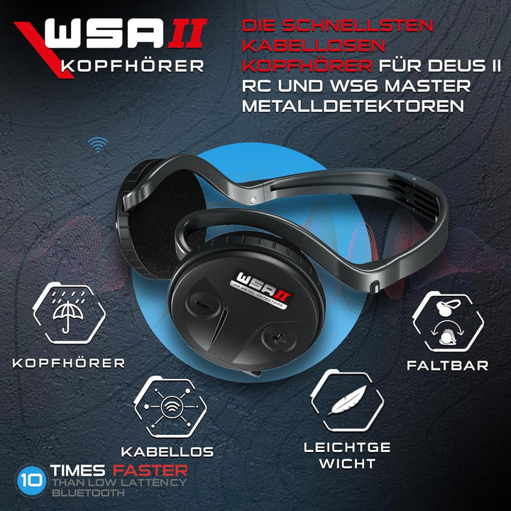 XP METAL DETECTORS WSAII Kabellose Kopfhörer, kompatibel mit Deus II RC und WS6 Master, faltbarer Ko