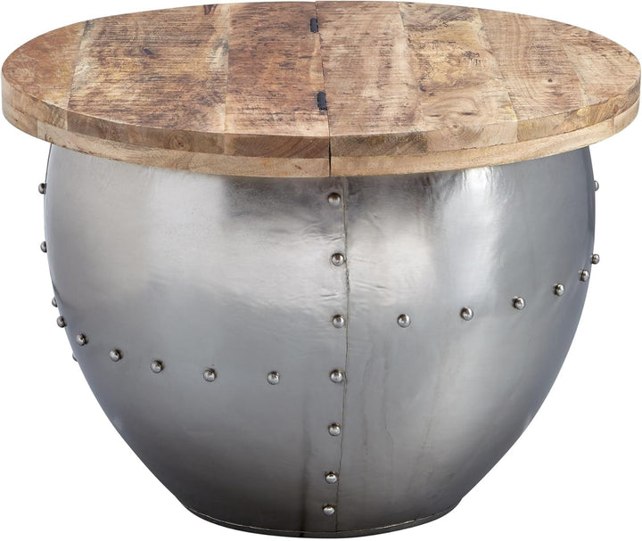 FineBuy Couchtisch Mango Massivholz/Metall 60x43x60 cm Industrial Style Rund | Design Wohnzimmertisc