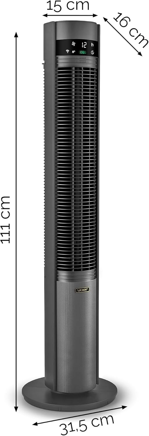 YOER 19dB Leiser Turmventilator, Plasma-Ionisator, Ventilator, 12 m Reichweite, 12 Geschwindigstufen