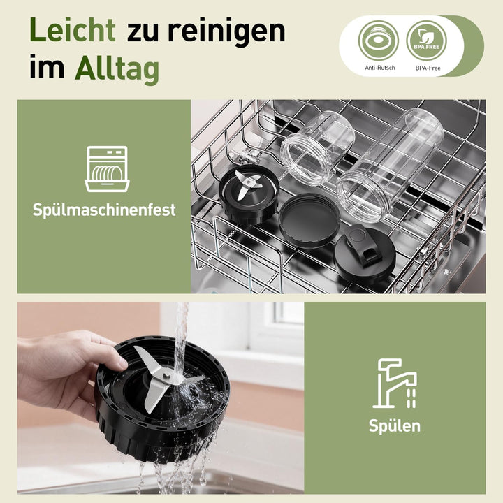 Ombrex Standmixer 500W & Smoothie Maker, Kompakter Blender für die Küche, 2 Mixbecher 750ml & 200ml,
