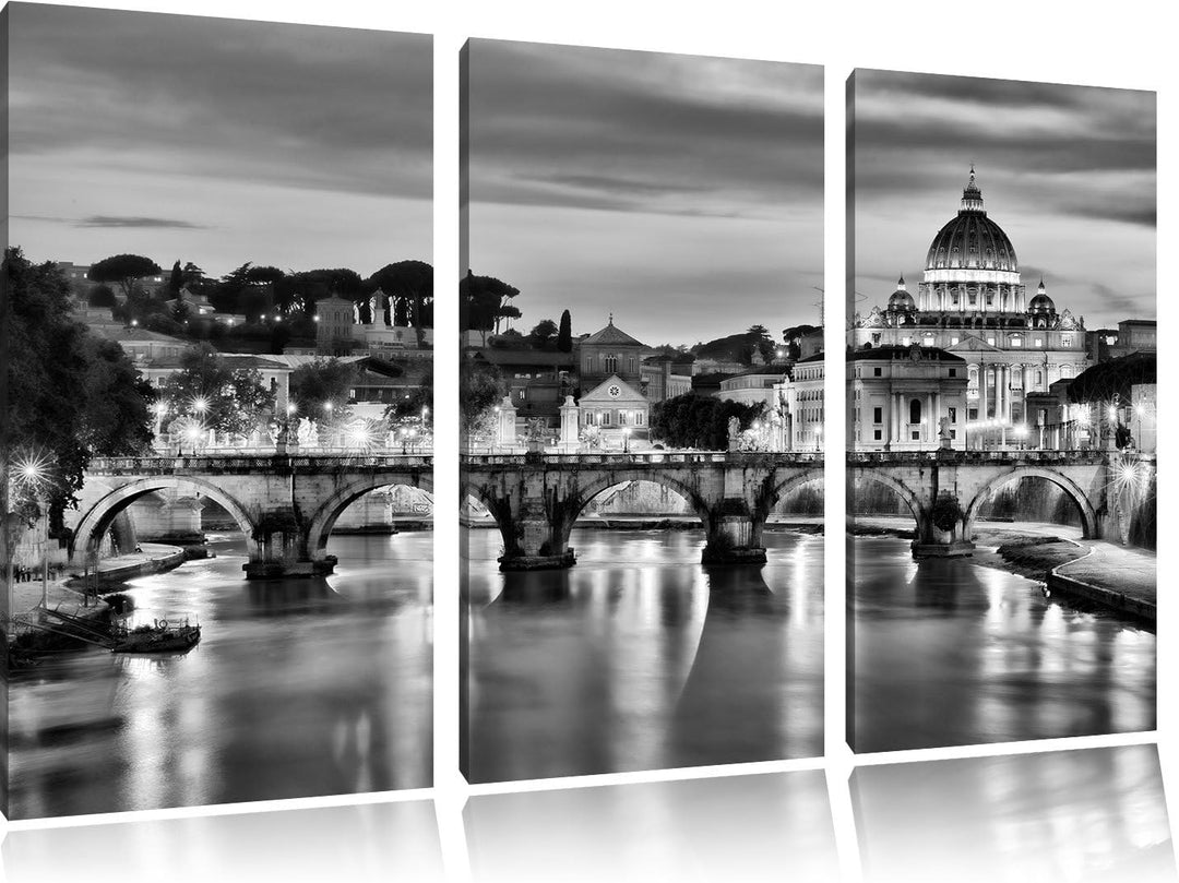 Pixxprint Monocrome, Vatikan, Petersplatz, Sehenswürdigkeit 3-Teiler Leinwandbild 120x80 Bild auf Le