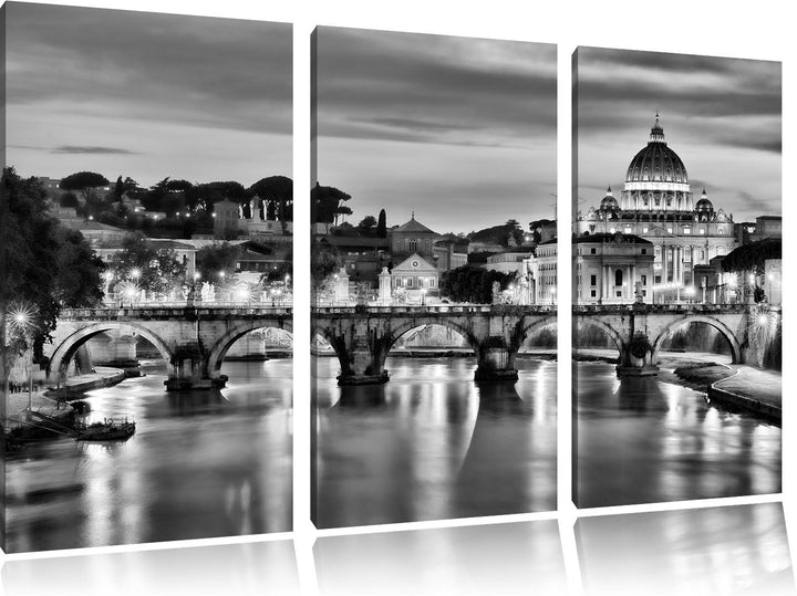 Pixxprint Monocrome, Vatikan, Petersplatz, Sehenswürdigkeit 3-Teiler Leinwandbild 120x80 Bild auf Le