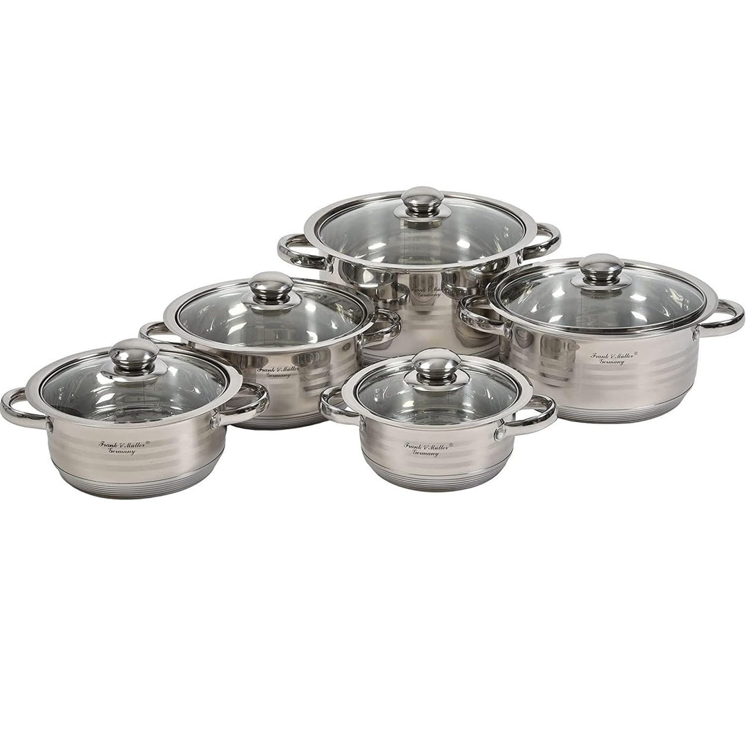 Edelstahl Topfset 5-teilig mit Glasdeckel und Messskala | Induktionsgeeignetes Kochtopfset aus Edels