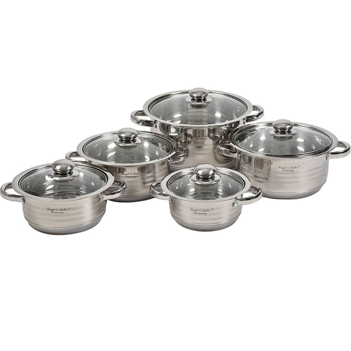 Edelstahl Topfset 5-teilig mit Glasdeckel und Messskala | Induktionsgeeignetes Kochtopfset aus Edels