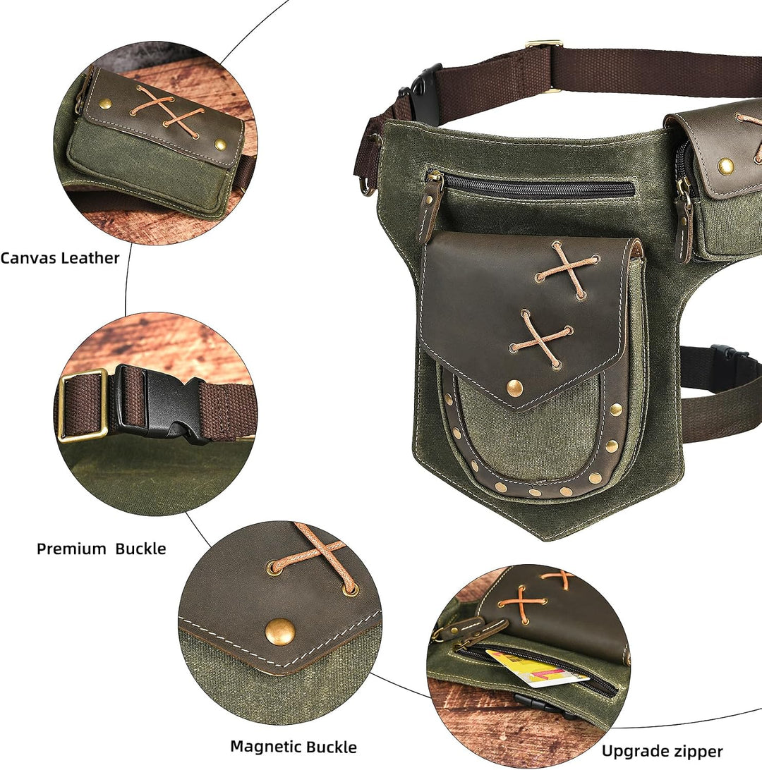 Herren Canvas + Leder Motorrad Reiten Tasche Beinbeutel Beintasche Aussenbeintasche Hüfttasche Drop