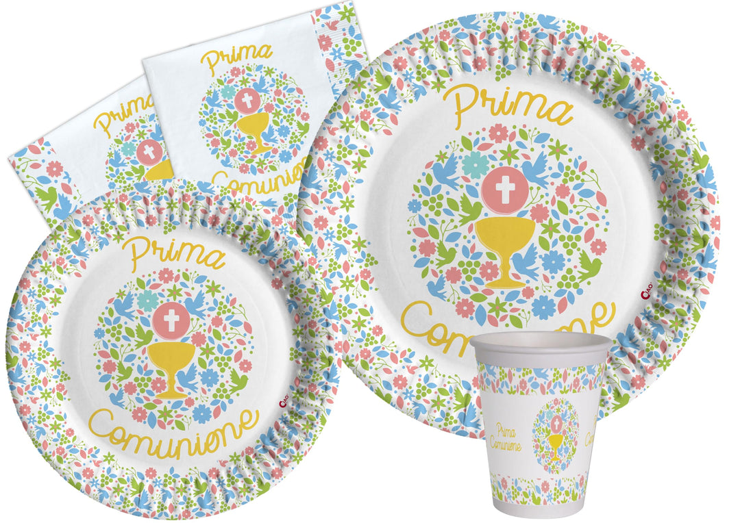 Ciao Partygeschirr Party-Set Prima Comunione für 24 Personen (112 pcs: 24 Pappteller Ø23cm, 24 Pappt