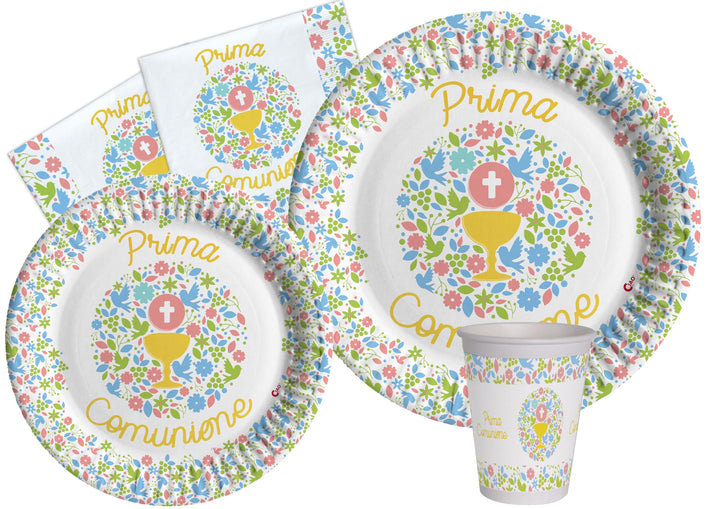 Ciao Partygeschirr Party-Set Prima Comunione für 24 Personen (112 pcs: 24 Pappteller Ø23cm, 24 Pappt