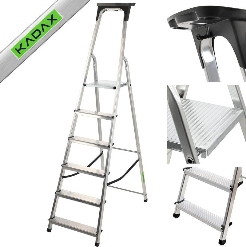 KADAX Aluminiumleiter, Stehleiter bis zu 125 kg, Stufenleiter, Klapptritt für Senioren, Alu-Sicherhe