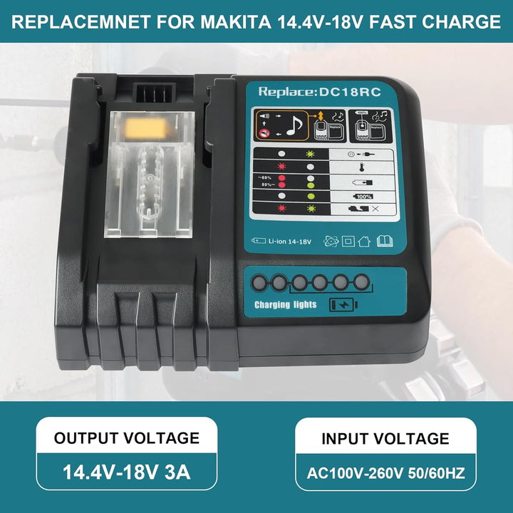 DC18RC Schnellladegerät Kompatibel mit makita 14.4V/18V Lithium-Ionen Akku BL1815N BL1820 BL1830 BL1