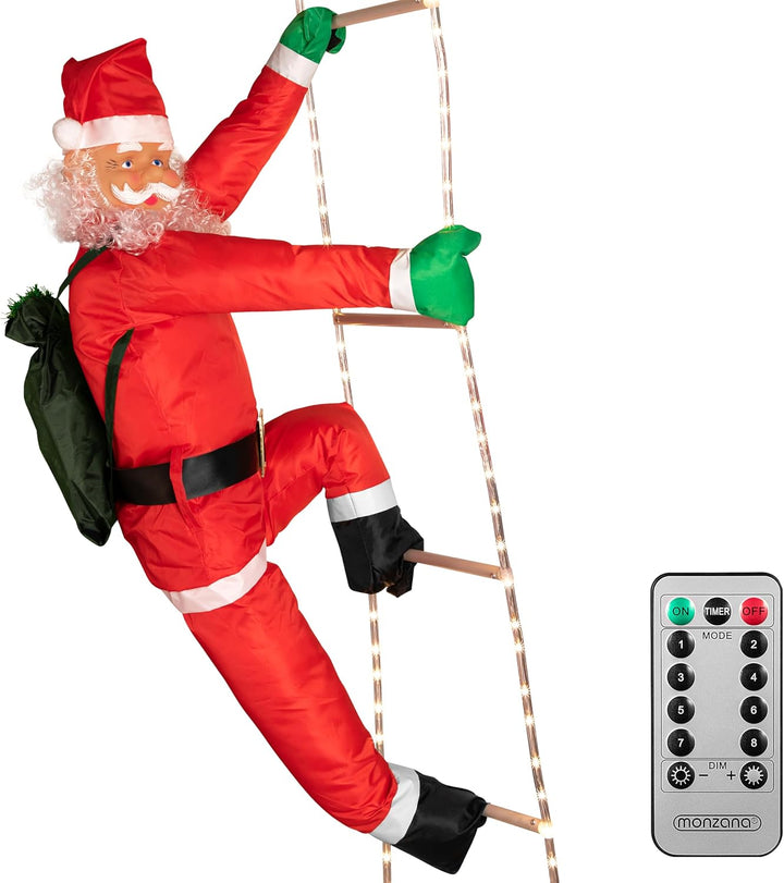 MONZANA® LED Weihnachtsmann Leiter XXL 240cm In-/Outdoor Timer 8 Leuchtfunktionen Fernbedienung dimm