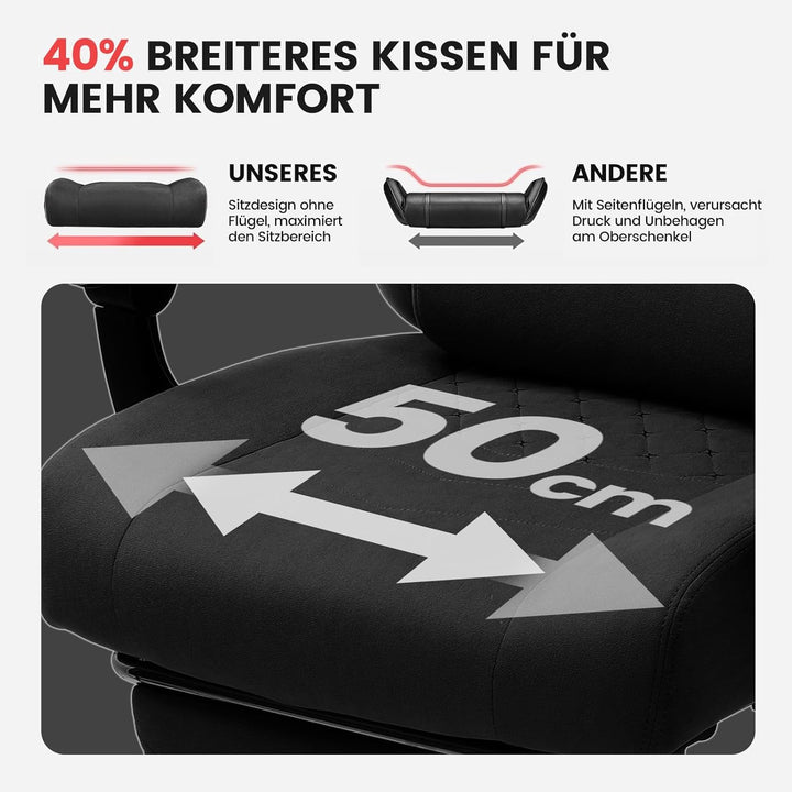 GTPLAYER Gaming Stuhl Stoff, Gaming Sessel mit Taschenfederkissen, ergonomischer Drehstuhl, Gamer St