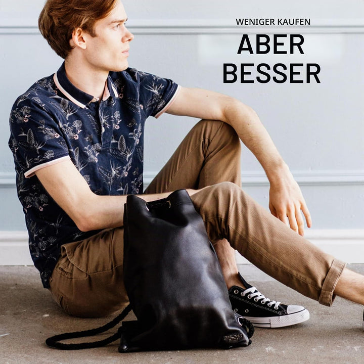 Berliner Bags Premium Turnbeutel Gym Bag aus Leder, Sportrucksack mit Kordelzug für Damen und Herren