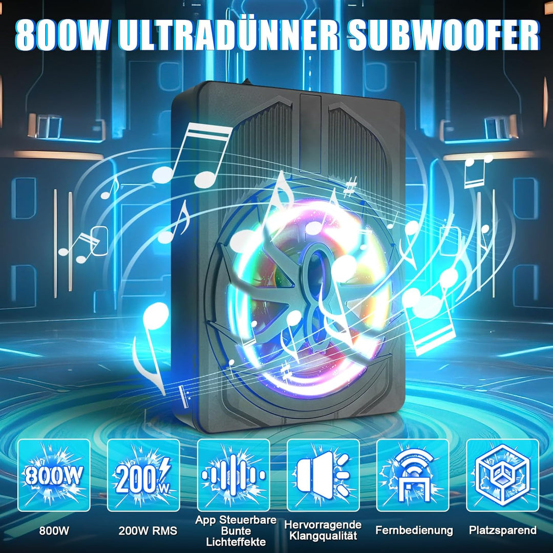 10 Zoll 800W Ultra-Dünner Aktiv-Subwoofer Für Auto/Truck Mit Verstärker, Starker Bass, Frequenz 20Hz