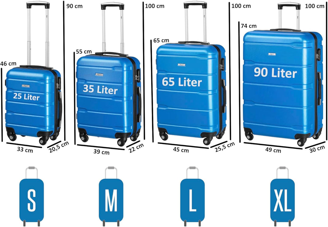 Zelsius Koffer Set 4 Stück, Blau | ABS Hartschalenkoffer mit Zahlenschloss, 4 Rollen und Innen Trenn