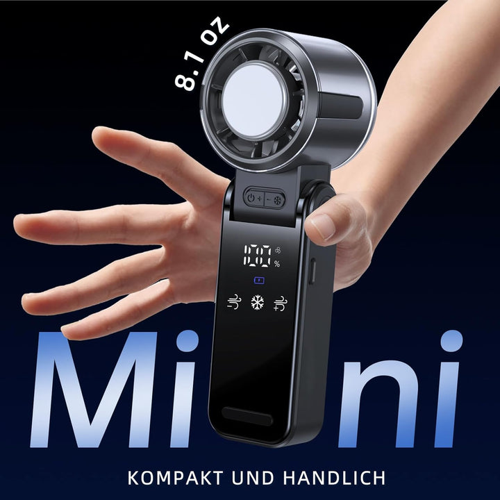 Handventilator Akku Aufladbar, Tragbarer Klein Turbo-Ventilator mit 100 Stufen Wind, 3-in-1 Mini Ven