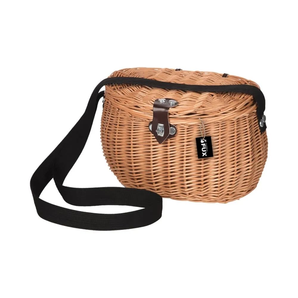 Anglerkorb Weide geflochten mit Schultergurt Leder Verschluss 33x23cm