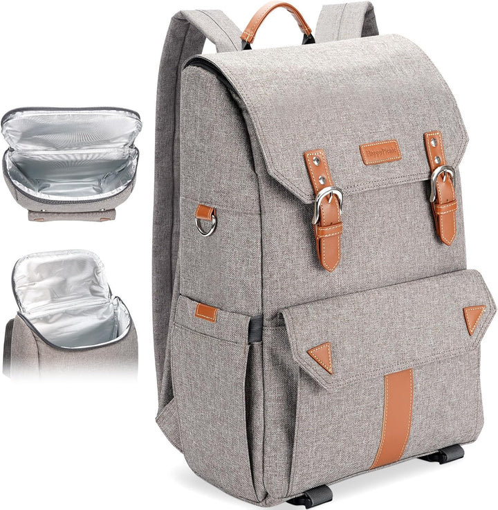 HappyPicnic Isolierter Picknickrucksack mit geräumigem Kühlfach, Flaschenhaltern und grossem wasserd