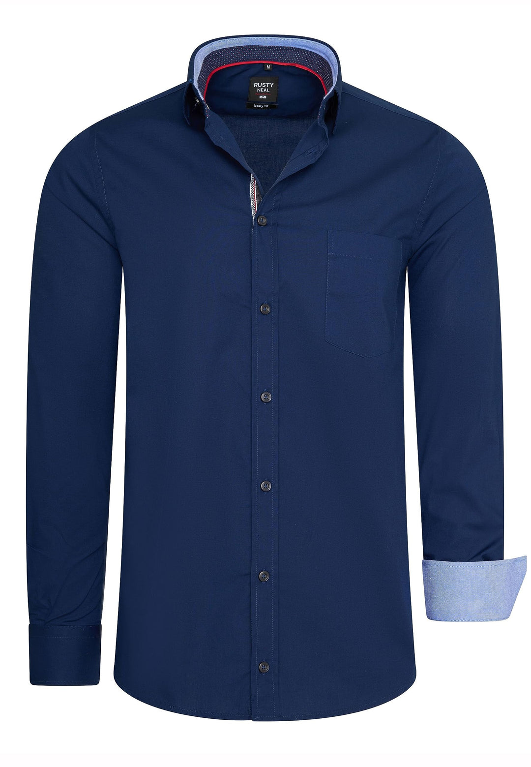 Rusty Neal Freizeit-Hemd Herren Langarm Stretch Hemd im Kontrast Desgin Slim Fit S - 3XL 022 S Marin