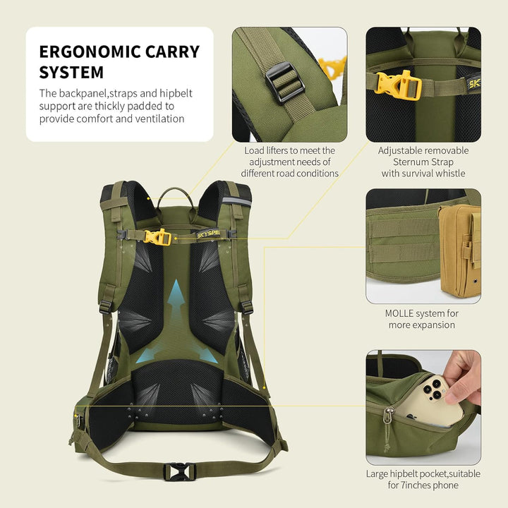 SKYSPER BOGDA 35 Wanderrucksack 35L Camping Backpack mit Rückenbelüftung & Trinksystem Trekkingrucks