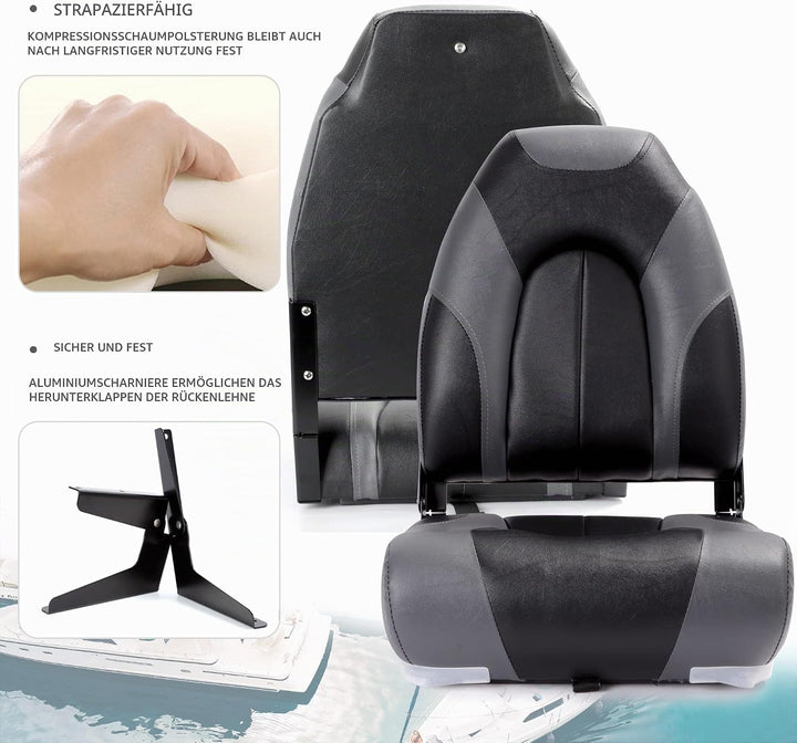 Deluxe Marine Klappbarer Bootssitz mit hoher Rückenlehne, Edelstahlschrauben im Lieferumfang enthalt