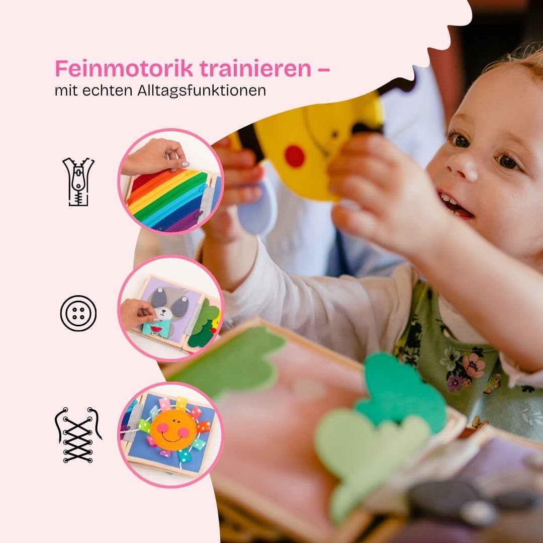 Jolly Designs 6-seitiges Mini Quiet Book Magischer Vogel - Montessori Lernspielzeug Aus Hochwertigem