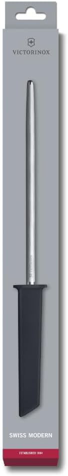 Victorinox Swiss Modern Abziehstahl, 23 cm, Mittelfeinzug, Rund, bis zu 65 HRC, Schwarz, Schwarz