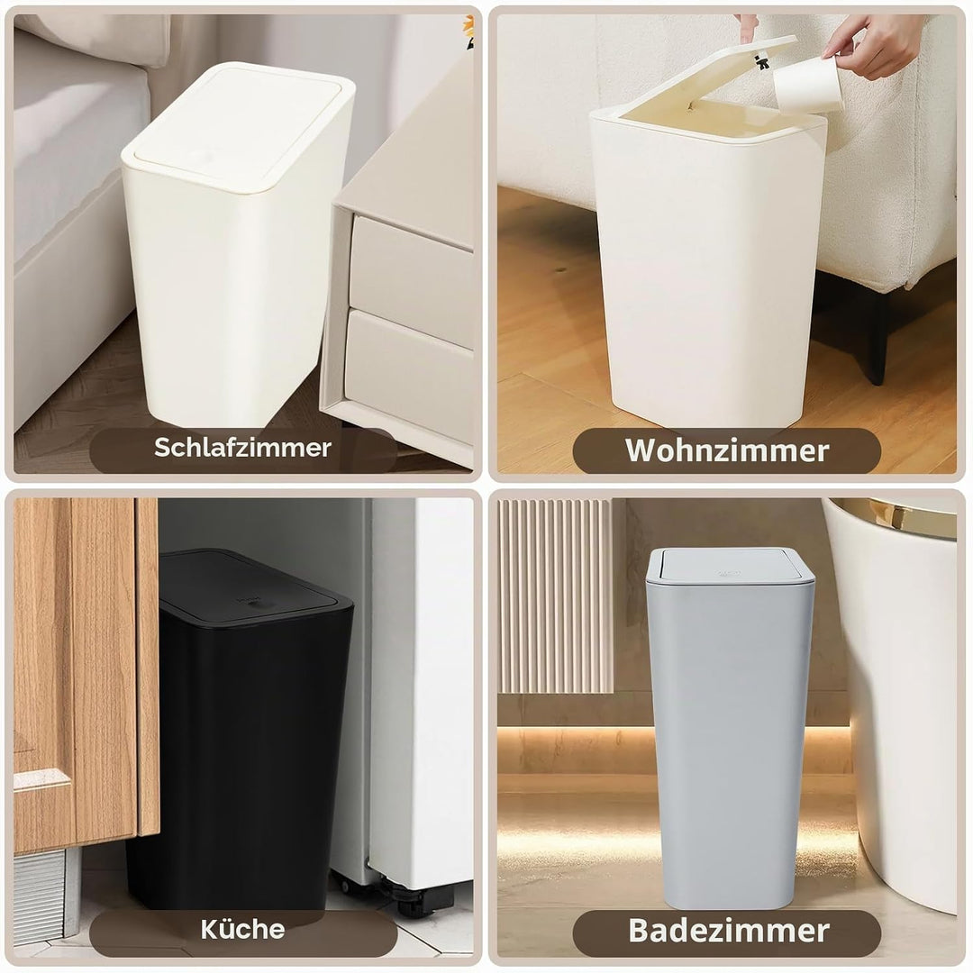 JOTOM 3er Set Mini Mülleimer Badezimmer mit Pop-Up Deckel, 10L moderner Abfalleimer Papierkorb Trash