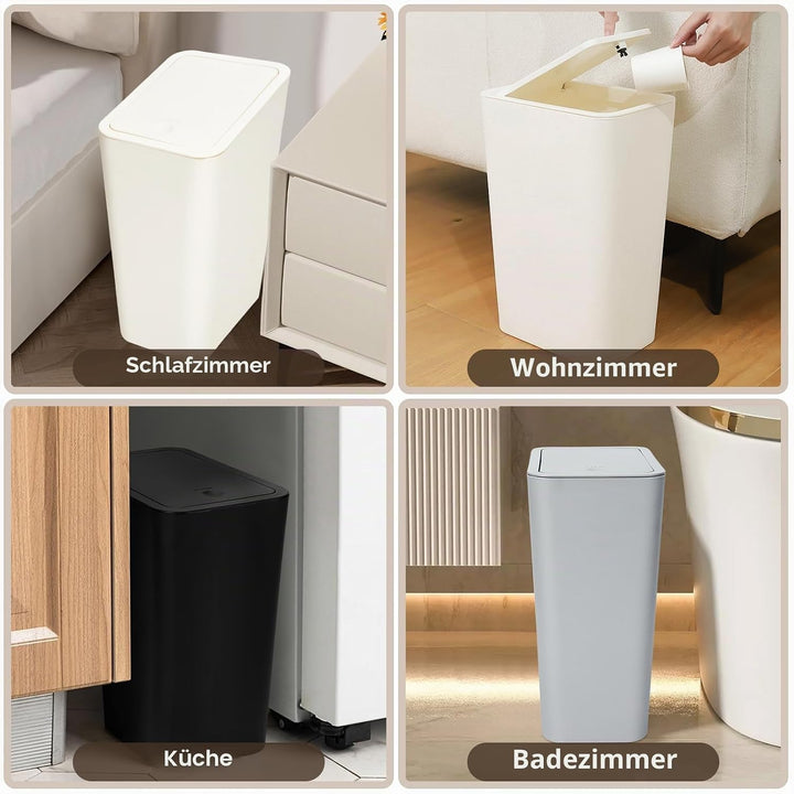 JOTOM 3er Set Mini Mülleimer Badezimmer mit Pop-Up Deckel, 10L moderner Abfalleimer Papierkorb Trash