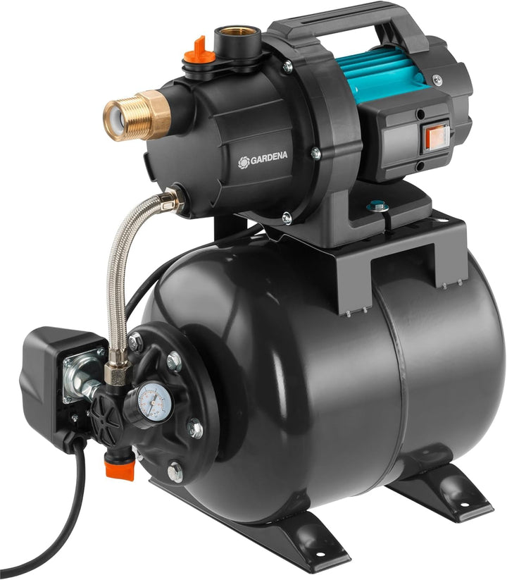Gardena Hauswasserwerk 3700/4: Pumpe zur Hauswasserversorgung mit 19l Tank, EPDM Membrane und Messin
