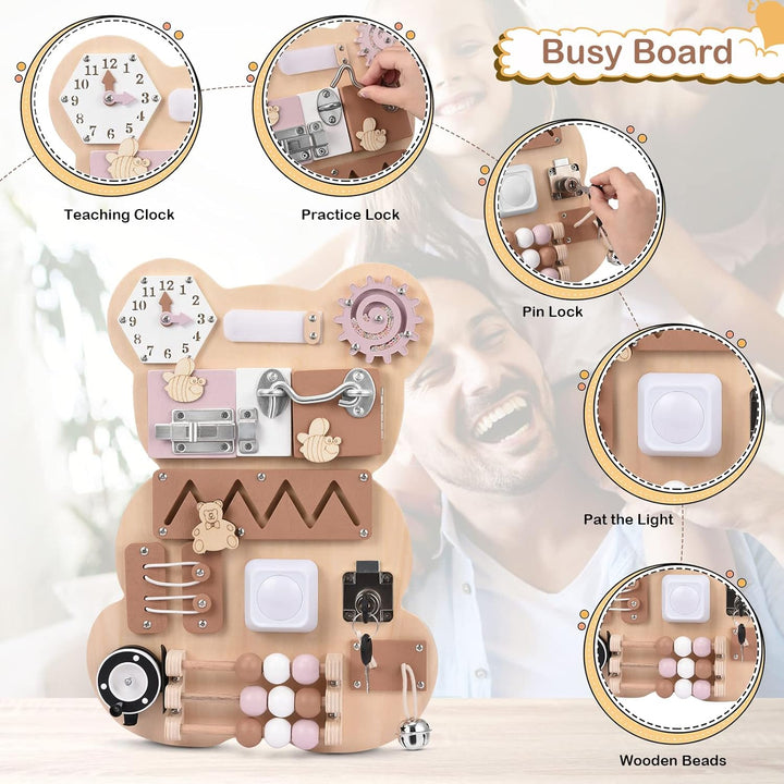 Ovshnrr Montessori Busy Board Motorikwand Sensory Activity Board Holzspielzeug für Kleinkinder Hölze