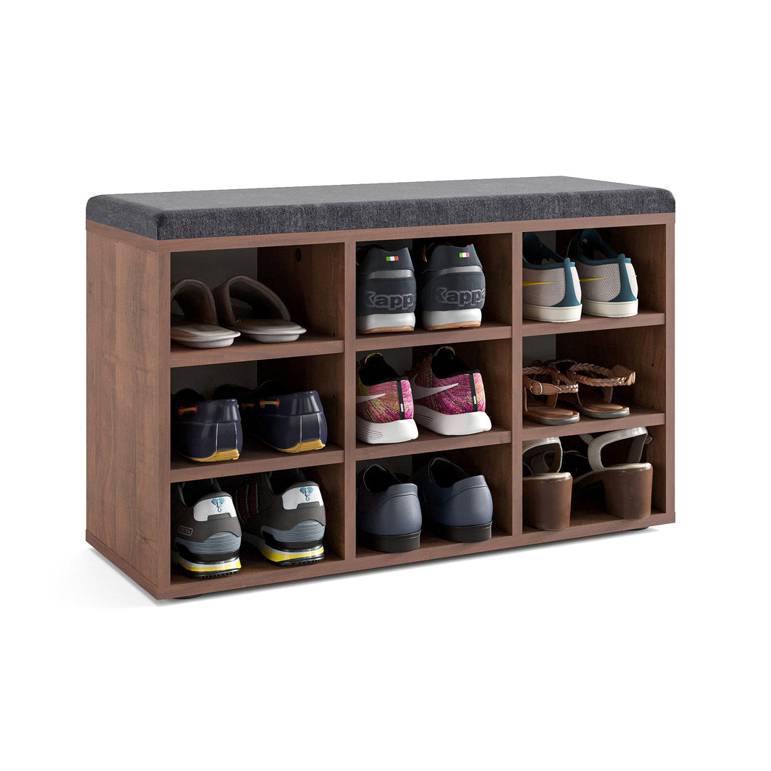 KOMTO Schuhbank mit Sitzfläche - Schuhregal Nussbaum 80 x 50 x 30 cm Schuhschrank mit Sitzbank Flur