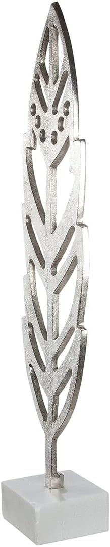 GILDE Deko Objekt Skulptur Feder aus Aluminium - auf Marmor Fuss - Höhe 48 cm Höhe 48 cm Silberfarbe