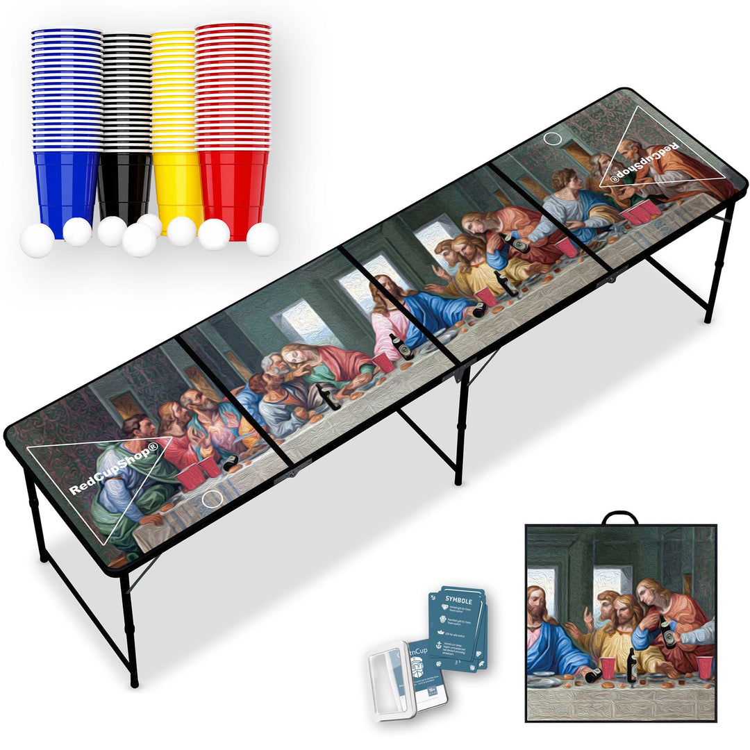 Beer Pong Tisch „Abendmahl“ inkl. 50 Bechern &amp; 8 Bällen | Klappbarer &amp; tragbarer Bierpongtisch | Tur