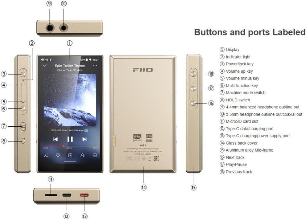 FiiO M21 High-Res tragbarer Musikplayer (Dunkelblau), Dunkelblau
