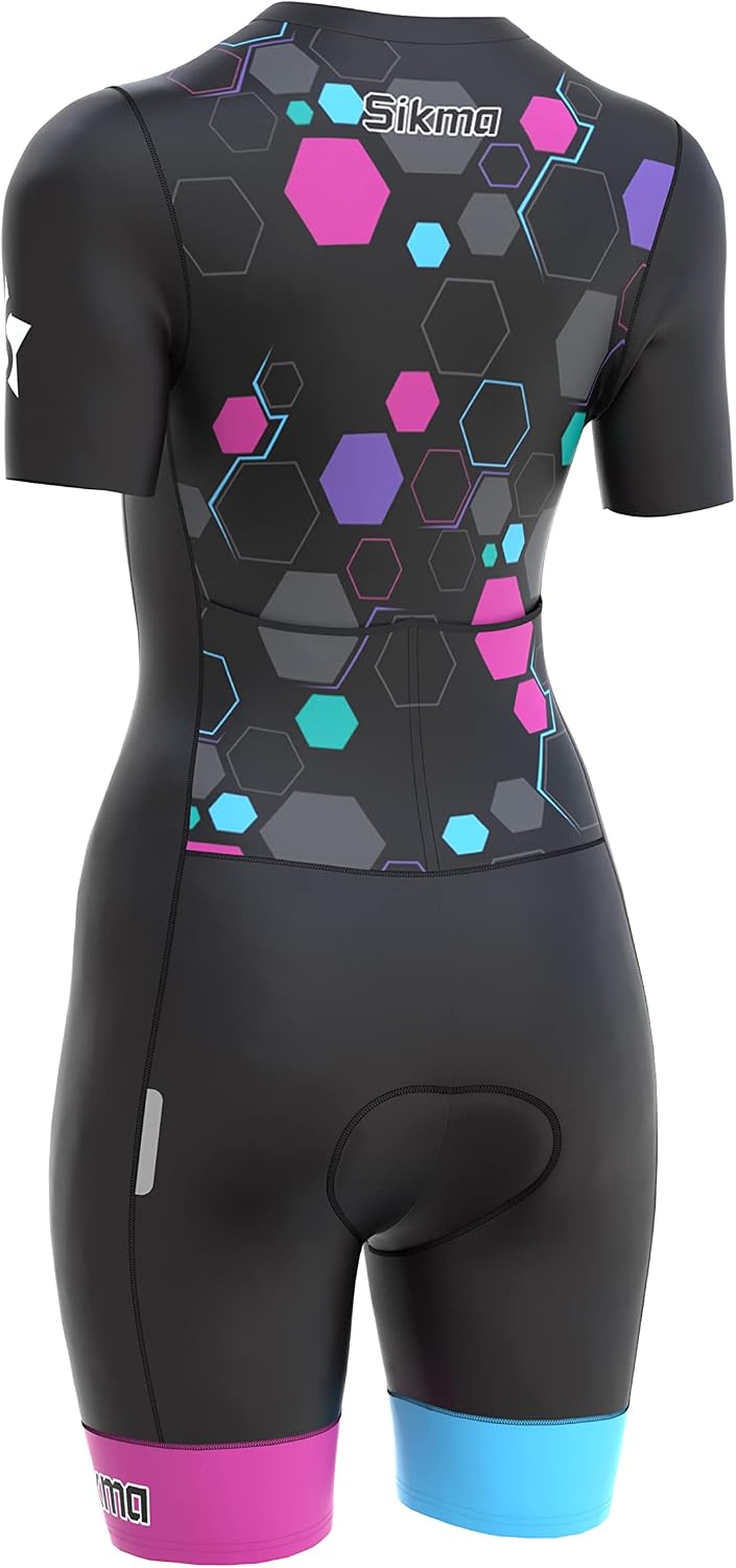 Radsport-Skinsuit für Damen, gepolstert, einteilig, Trisuit, Bike-Top, kurz, sublimiertes Design, Tr