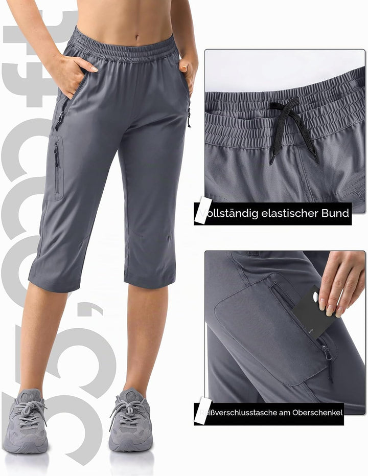 33,000ft Damen 3/4 Hose Capri Wanderhose Stretch Leichte Radhose Taschen Sommer Outdoor Golf Hose 36