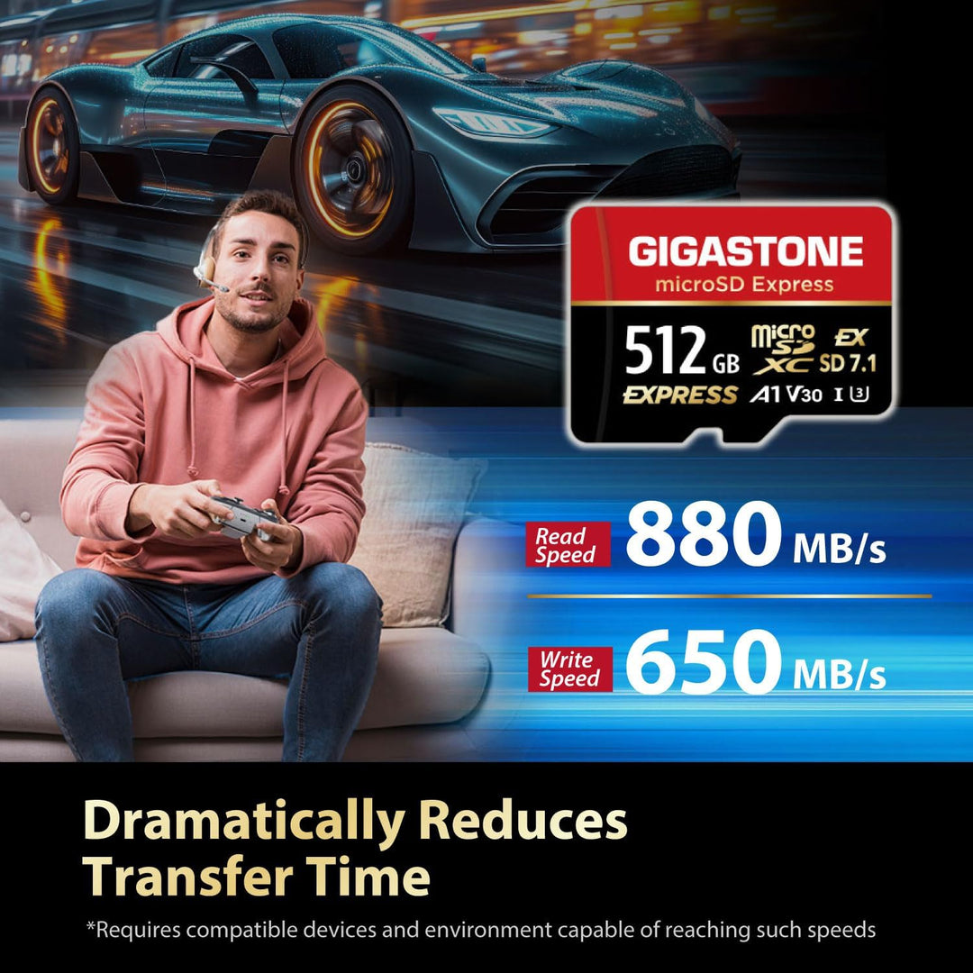 【Für Switch 2 entwickelt】 GIGASTONE 512GB microSD Express + USB-C Kartenleser + Adapter, kompatibel