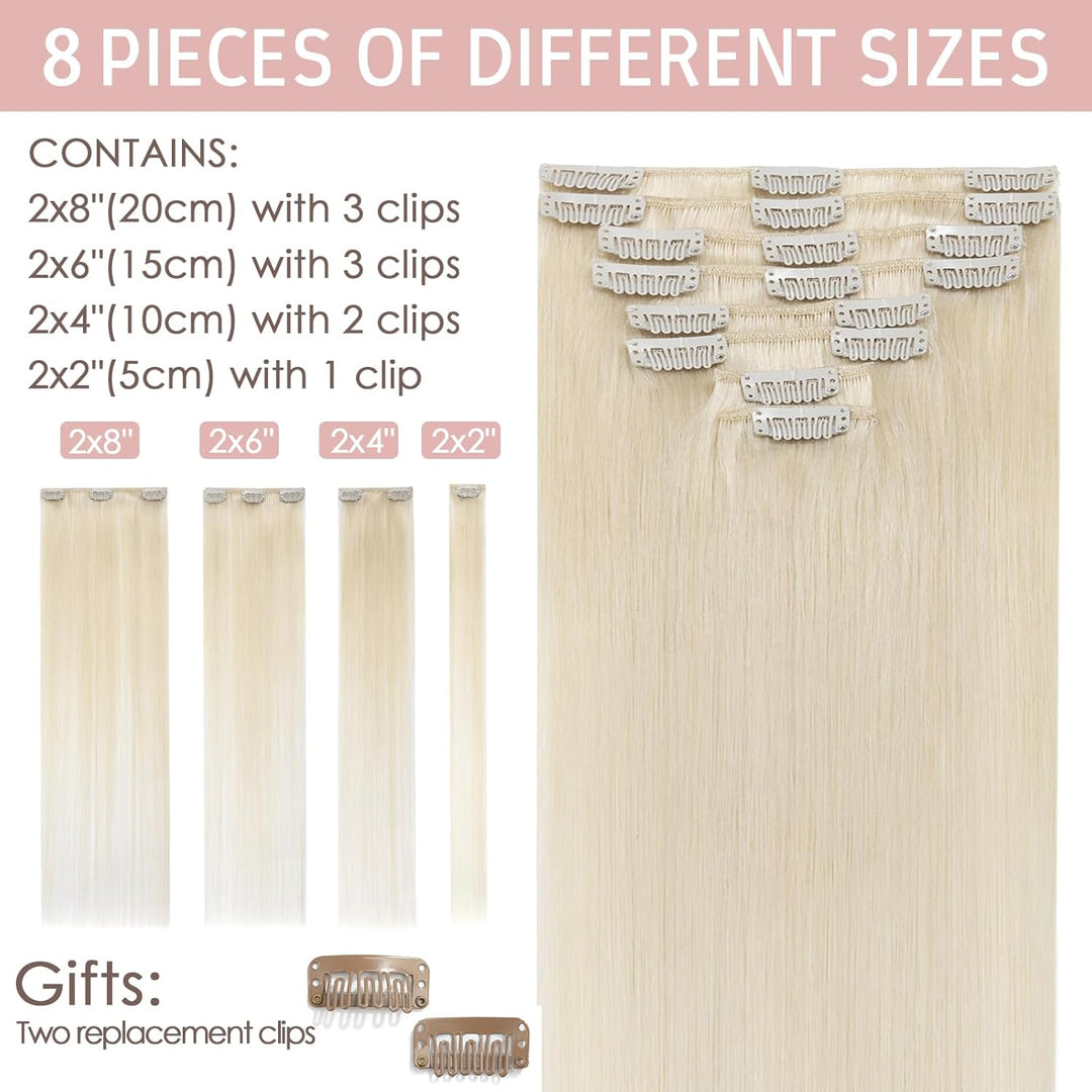 Silk-co Echthaar Clip In Extensions 8 Tressen 18 Clips 60g, Blonde Hair Extensions, Remy Echthaar Cl