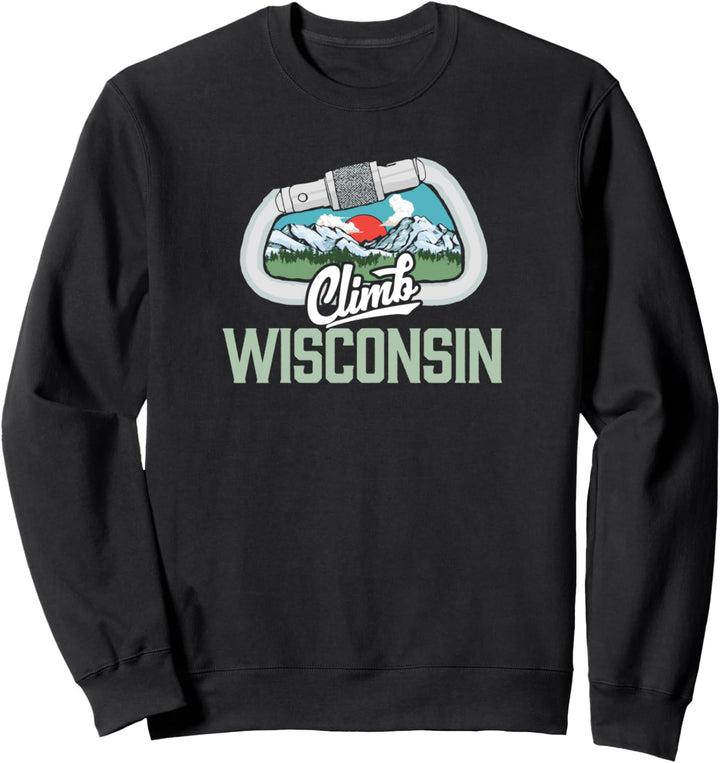 Climb Wisconsin Retro Rock Climbing Vintage Carabiner Sweatshirt