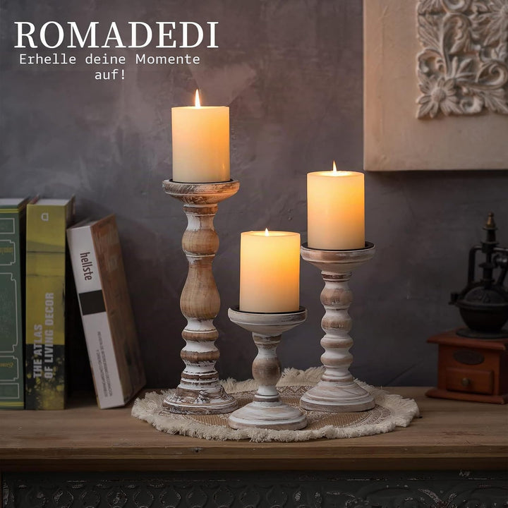 Romadedi Kerzenhalter Stumpenkerzen Holz Kerzenständer : 3er Set Kerzen Ständer Landhausstil Shabby